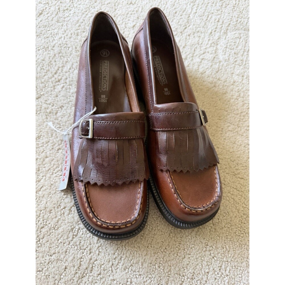 Predictions Womens Leather Shoes Loafers SLIP ON KELTY BUCKLE Size 9.5 Brown NEW